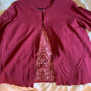 NWOT red Ann Taylor Loft lace-back cardigan